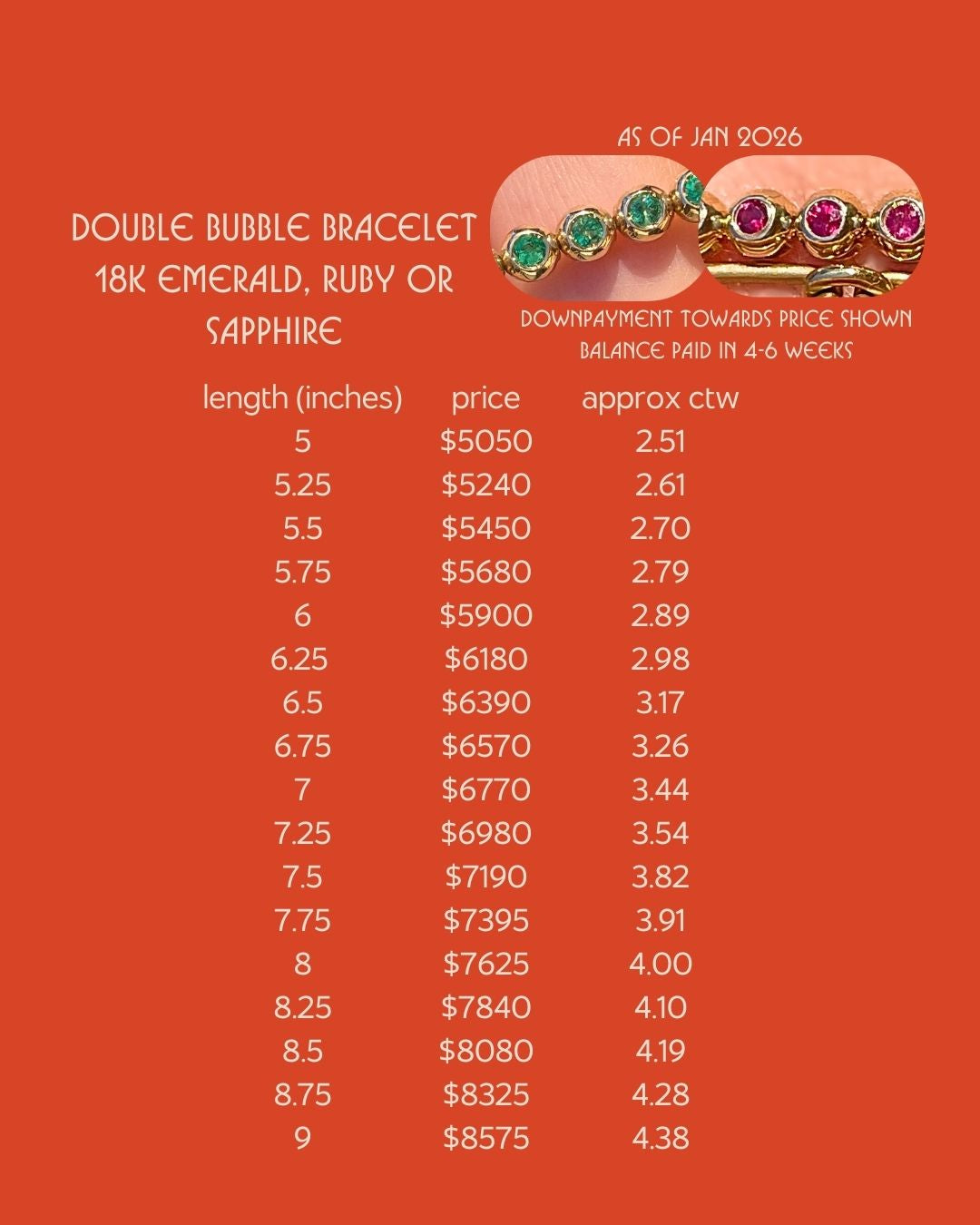 3GOG 18K Double Bubble Bracelet - Emerald, Ruby, or Sapphire - PREORDER DOWNPAYMENT