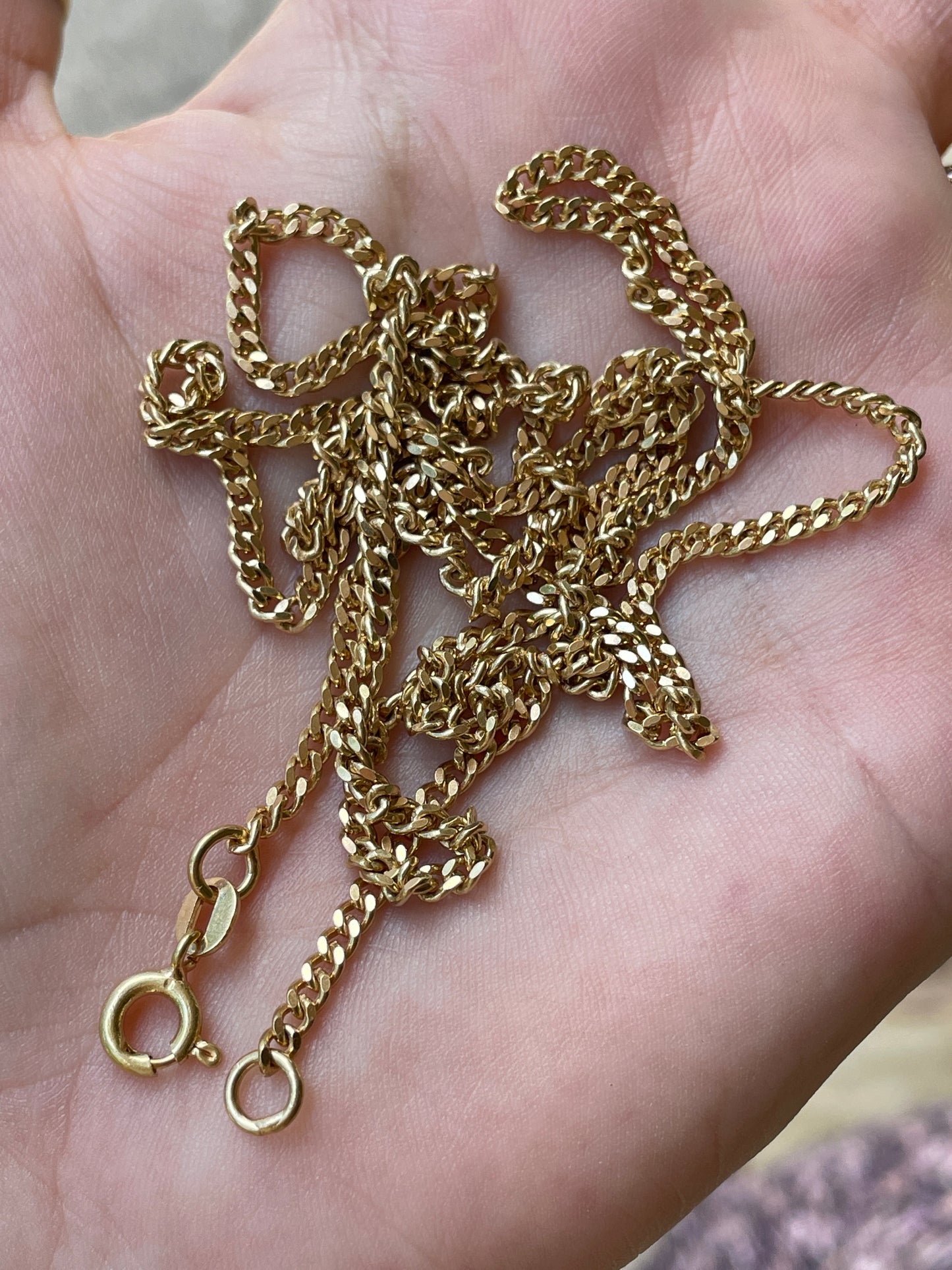 Vintage yellow 18K solid curb link chain, 28 and 1/8 inch