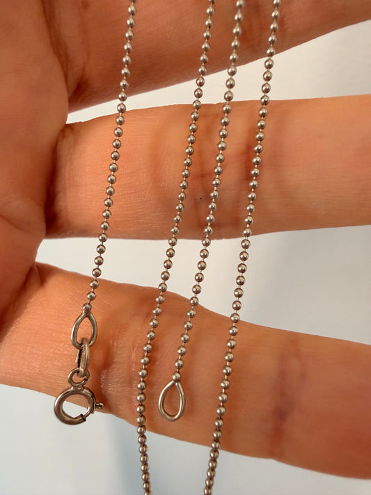 Vintage white 18K Ball chain, 15 and 7/8 inch