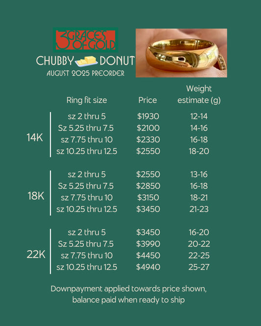 3GOG Chubby Butter Donut Band Preorder Downpayment - Fit size 8.25 thru 12.5 - ROSE OR WHITE GOLD