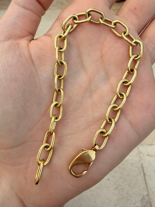 Vintage yellow 18K solid oval link bracelet, 7.75 inch sizable