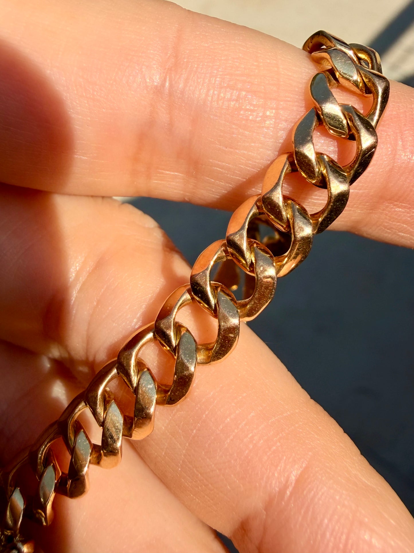 Vintage rosy yellow 19K triple S curb bracelet, 7.5 inch sizable