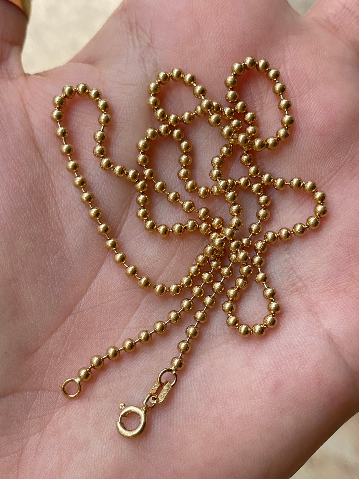 Vintage yellow 14K ball chain, 18 and 1/8 inch