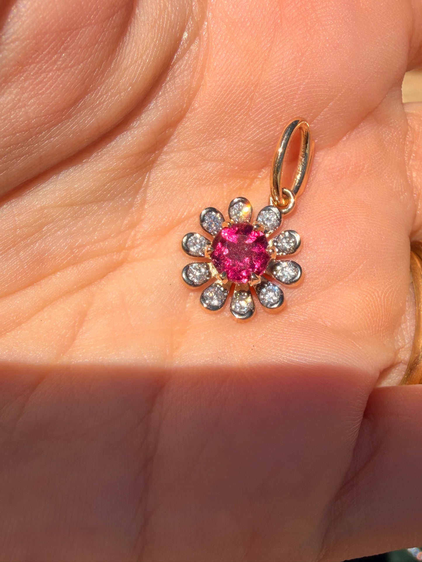 3GOG Natural Rubellite Tourmaline Garden Party Flower Pendant 14K