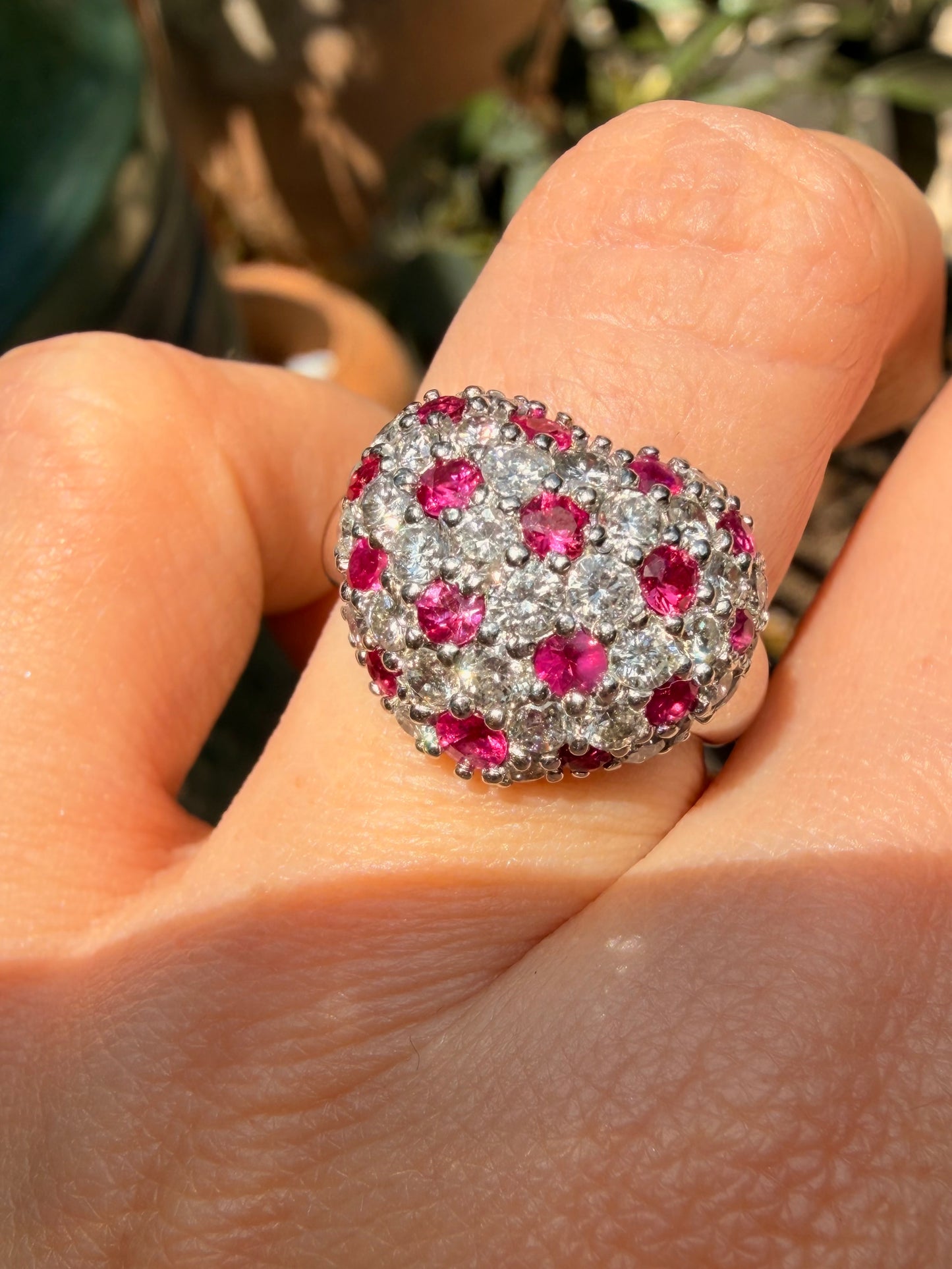 Vintage platinum over 1ctw diamond and 1ctw natural ruby heart ring, size 6