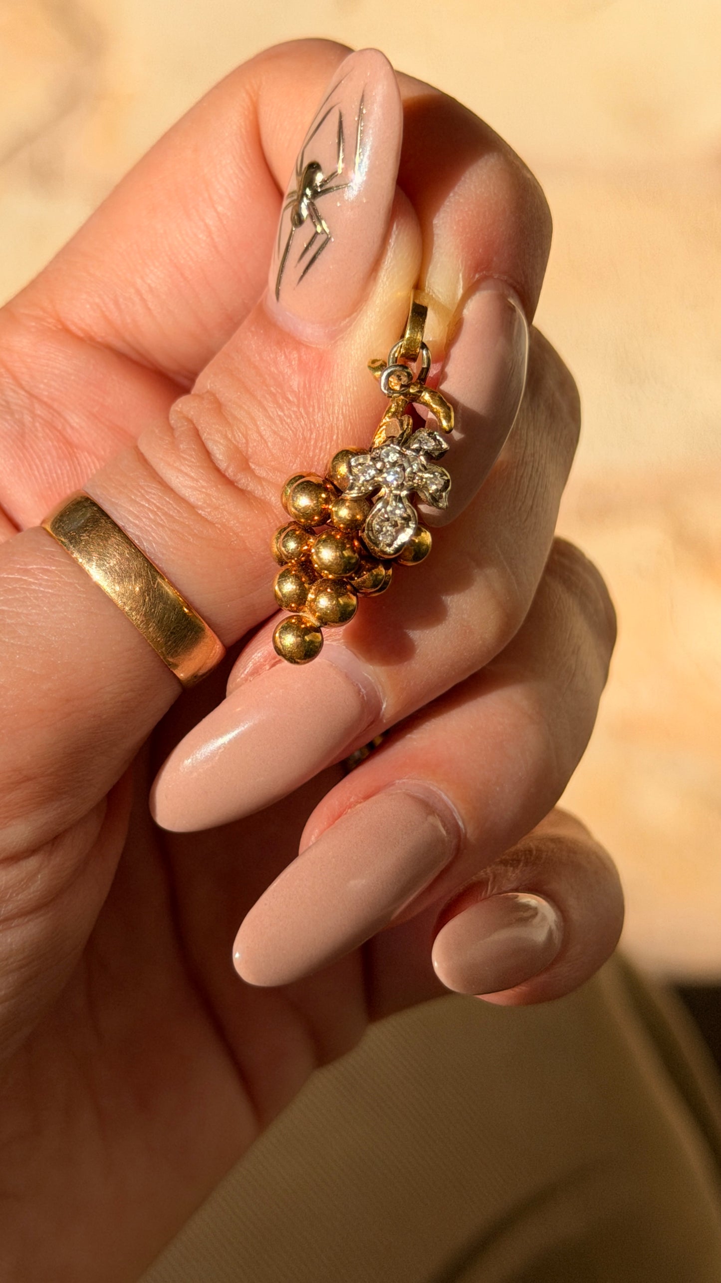 Vintage yellow 18K approx .08 ctw diamond grapes cluster pendant