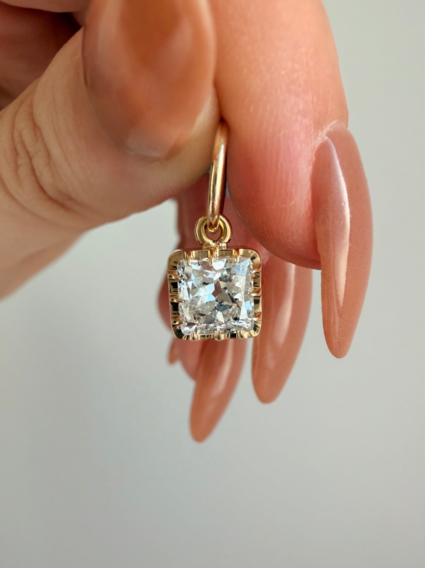 Vintage yellow 18K gold 1.31ctw antique square old cut diamond solitaire charm