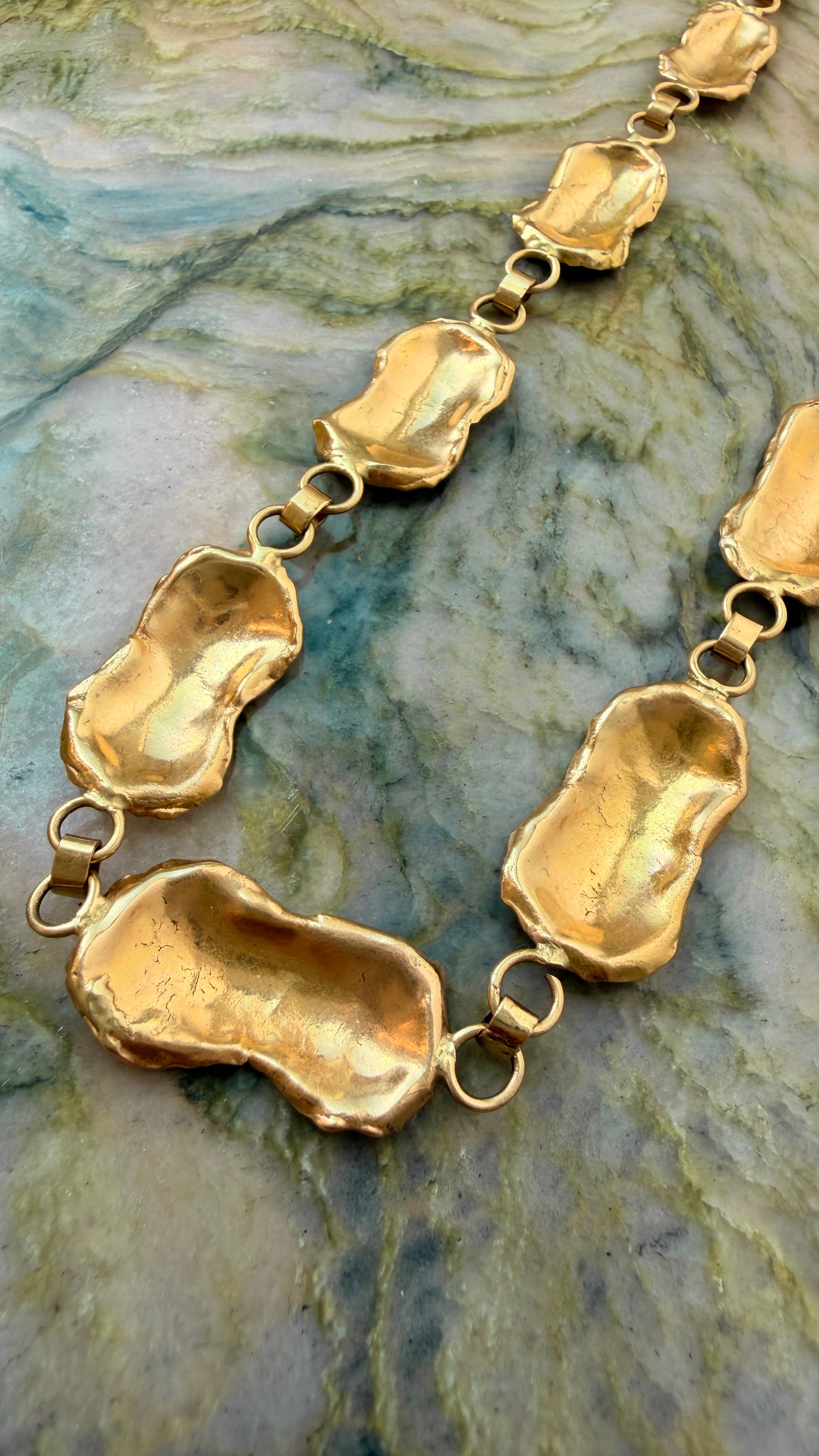 Vintage yellow 18K organic reversible petal chain, 16.5 inch