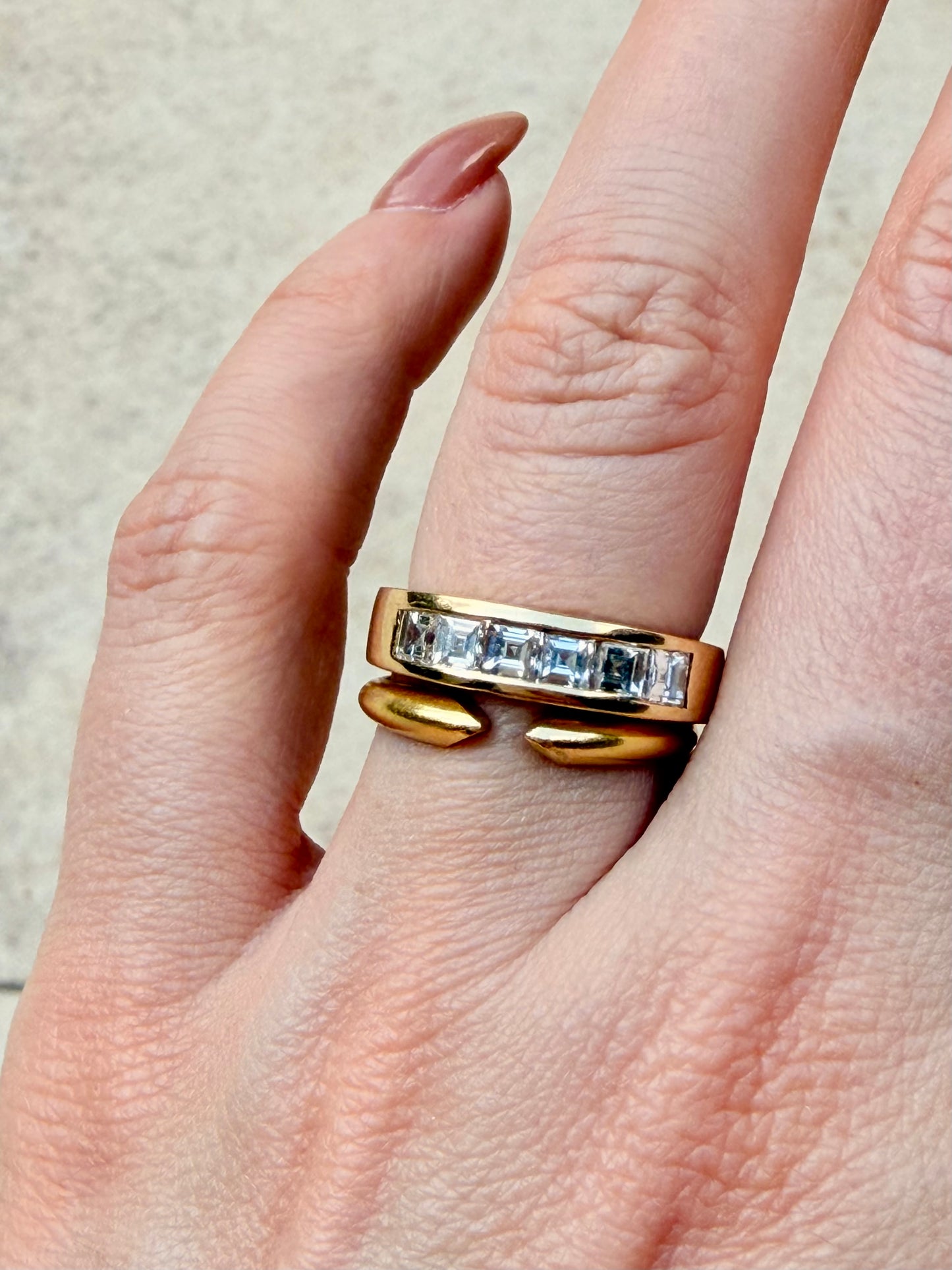 Vintage yellow 14K gold approx 1.05 ctw step cut diamond band, size 6.25