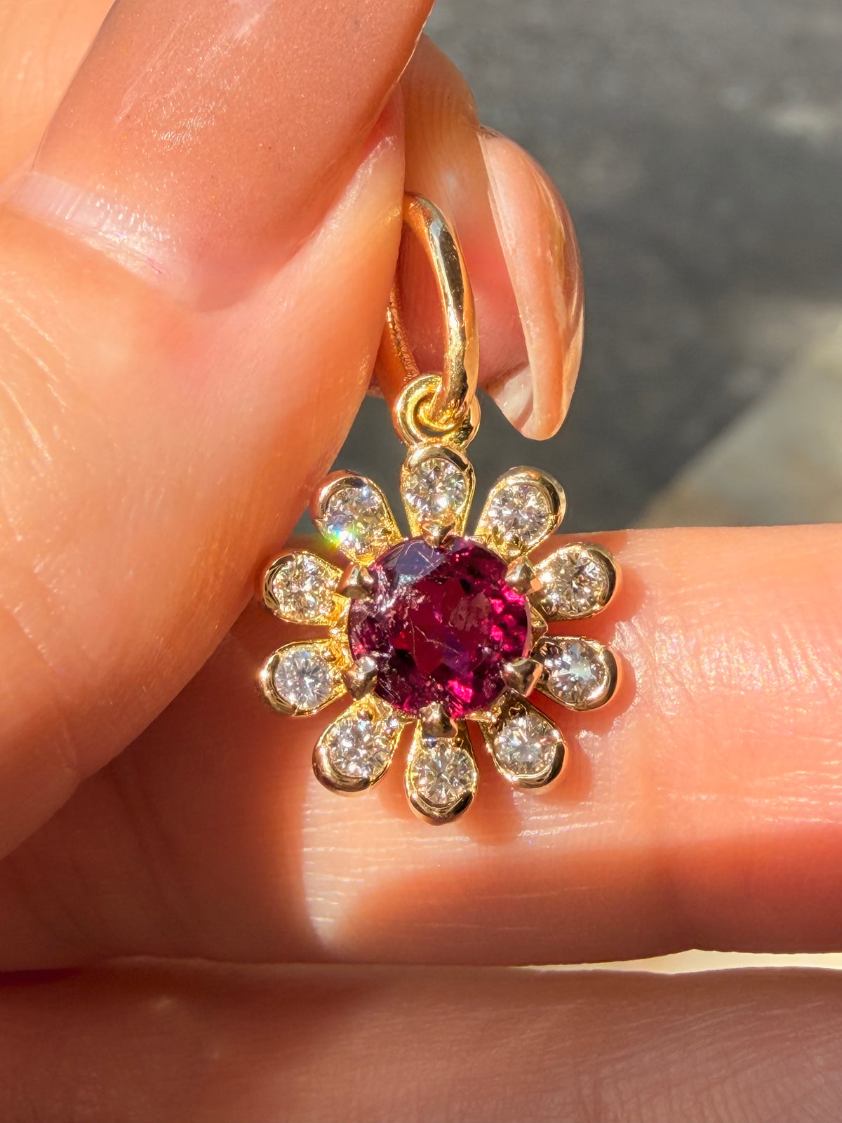 3GOG Natural Rubellite Tourmaline and Diamond Flower Pendant 18K - Oct 2026 drop