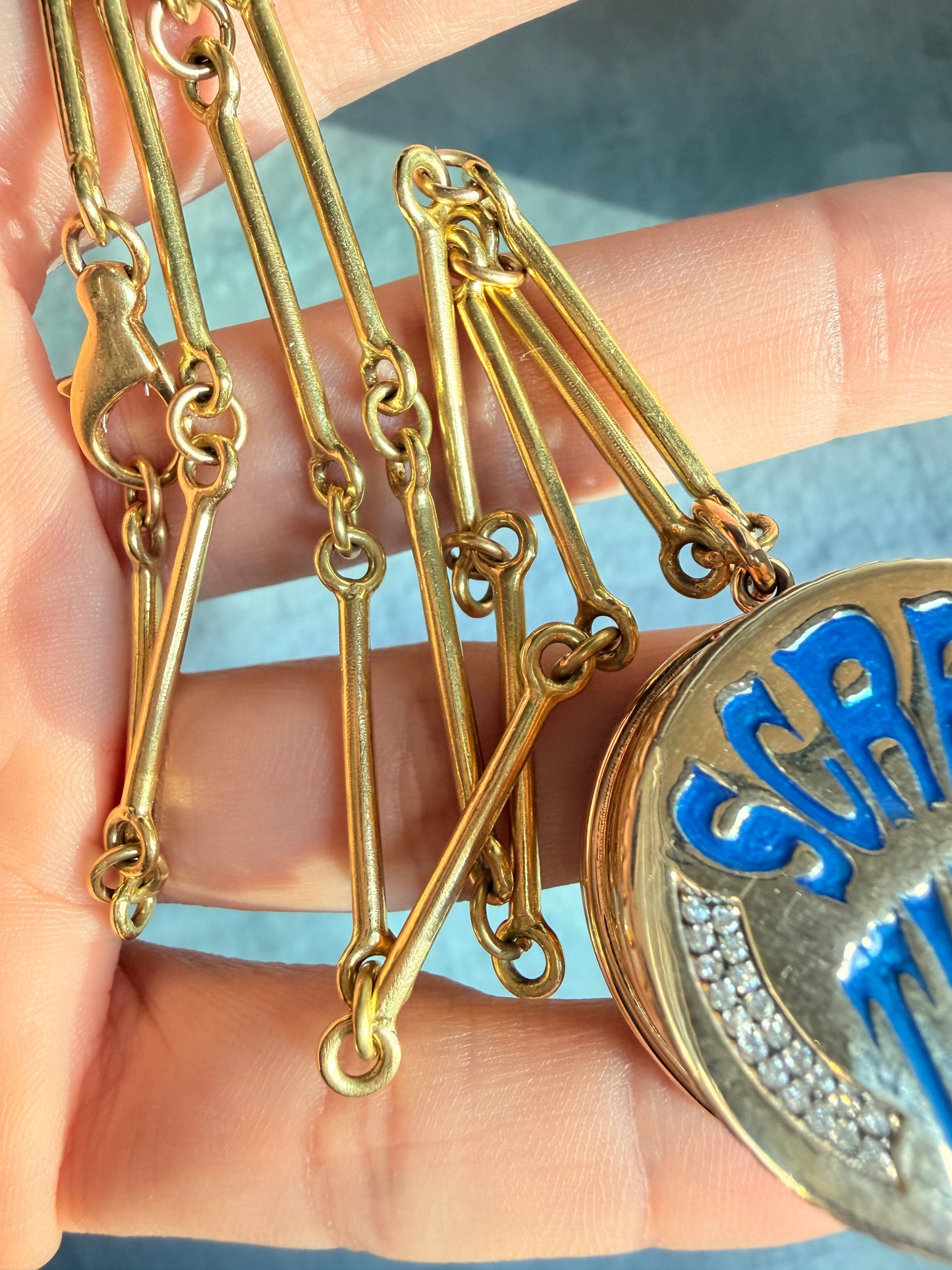 Vintage yellow 18K solid bar link chain, 26 inch