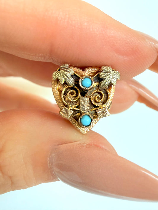 Antique 14k slider heart with turquoise
