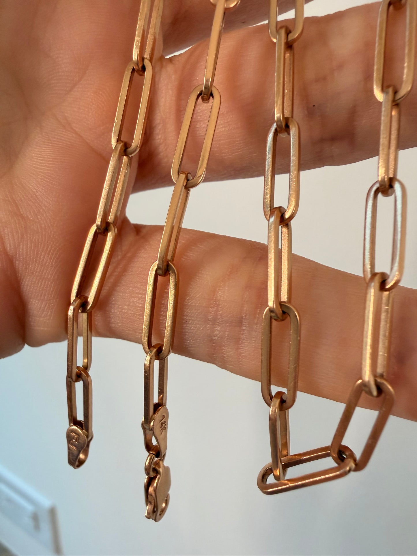 Vintage rosy 14K solid Paperclip chain, 18.5 inch