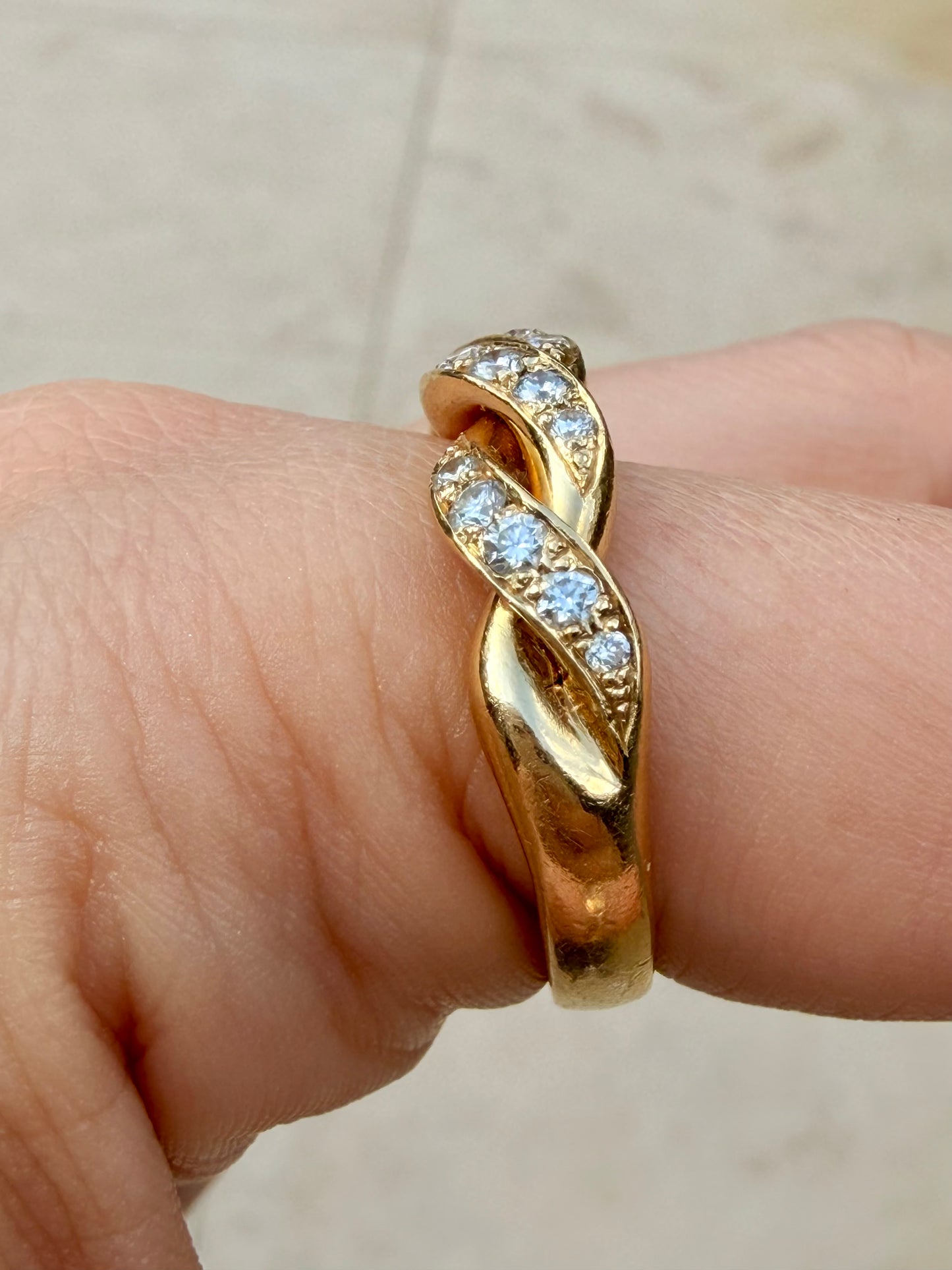 Vintage yellow 14K gold and approx .52 ctw diamond chunky twist ring, size 9.75