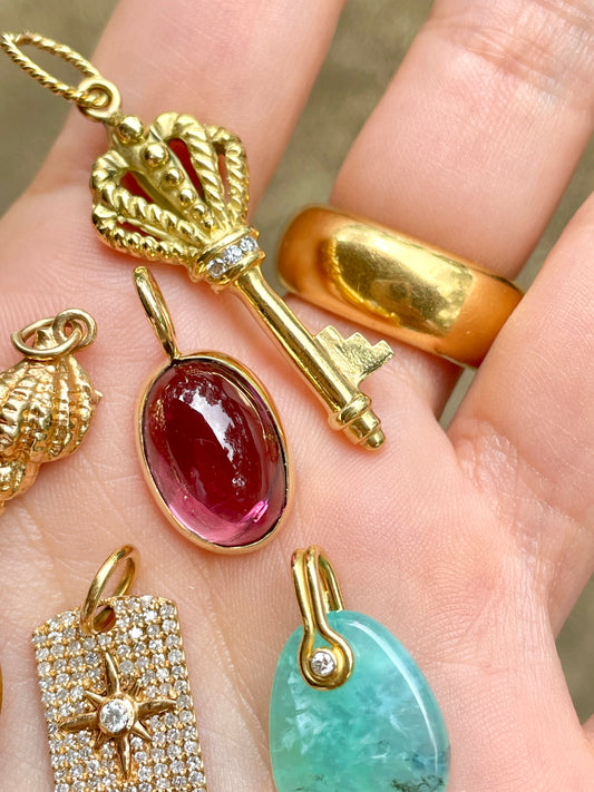 Estate yellow 18K pink tourmaline cabochon pendant