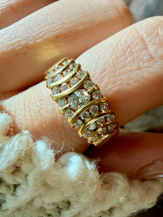 Vintage 19.2K gold Portuguese approx .95ctw diamond ring, size 7.75