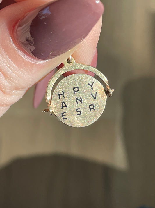 Vintage yellow 14K blue enamel Happy Anniversary spinner charm