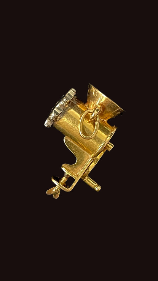 Vintage yellow and white 18K articulated meat grinder charm
