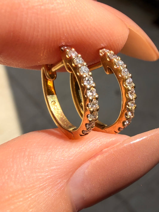 Vintage yellow 18K approx .2ctw diamond huggies