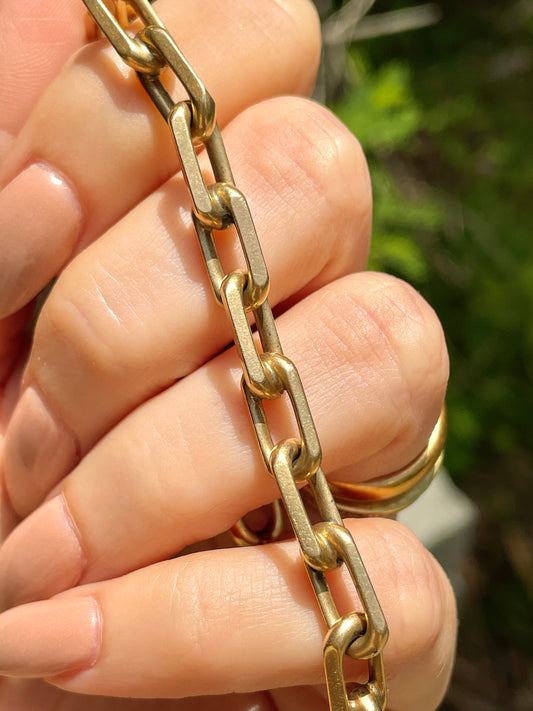 Vintage yellow 14K solid biker link bracelet, 7.5 inch and sizable