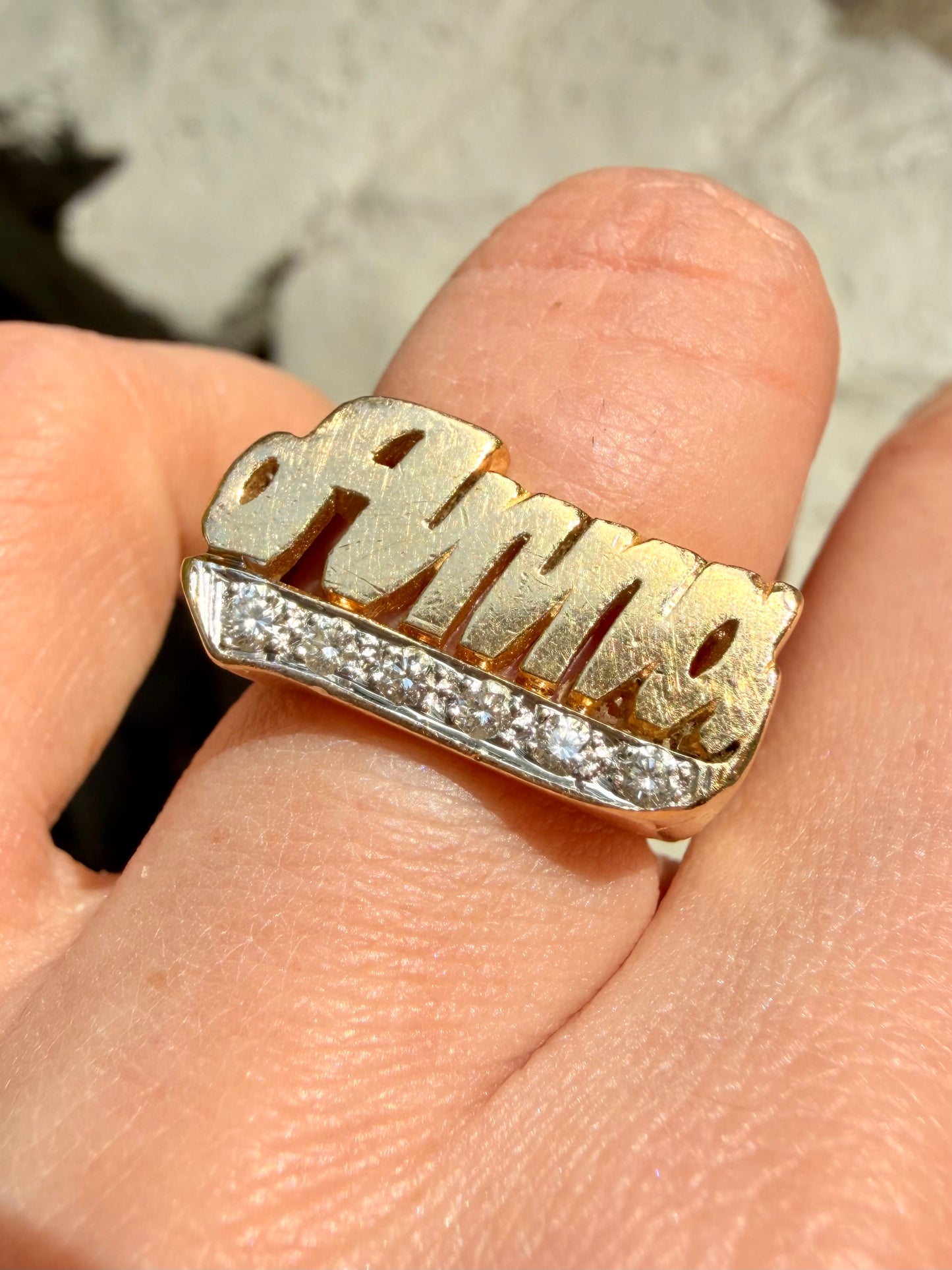 Vintage yellow 14K gold and diamond 'Anna' name ring, size 4.75