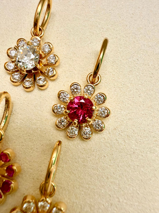 3GOG Natural Rubellite Tourmaline and Diamond Garden Party Flower Pendant 18K