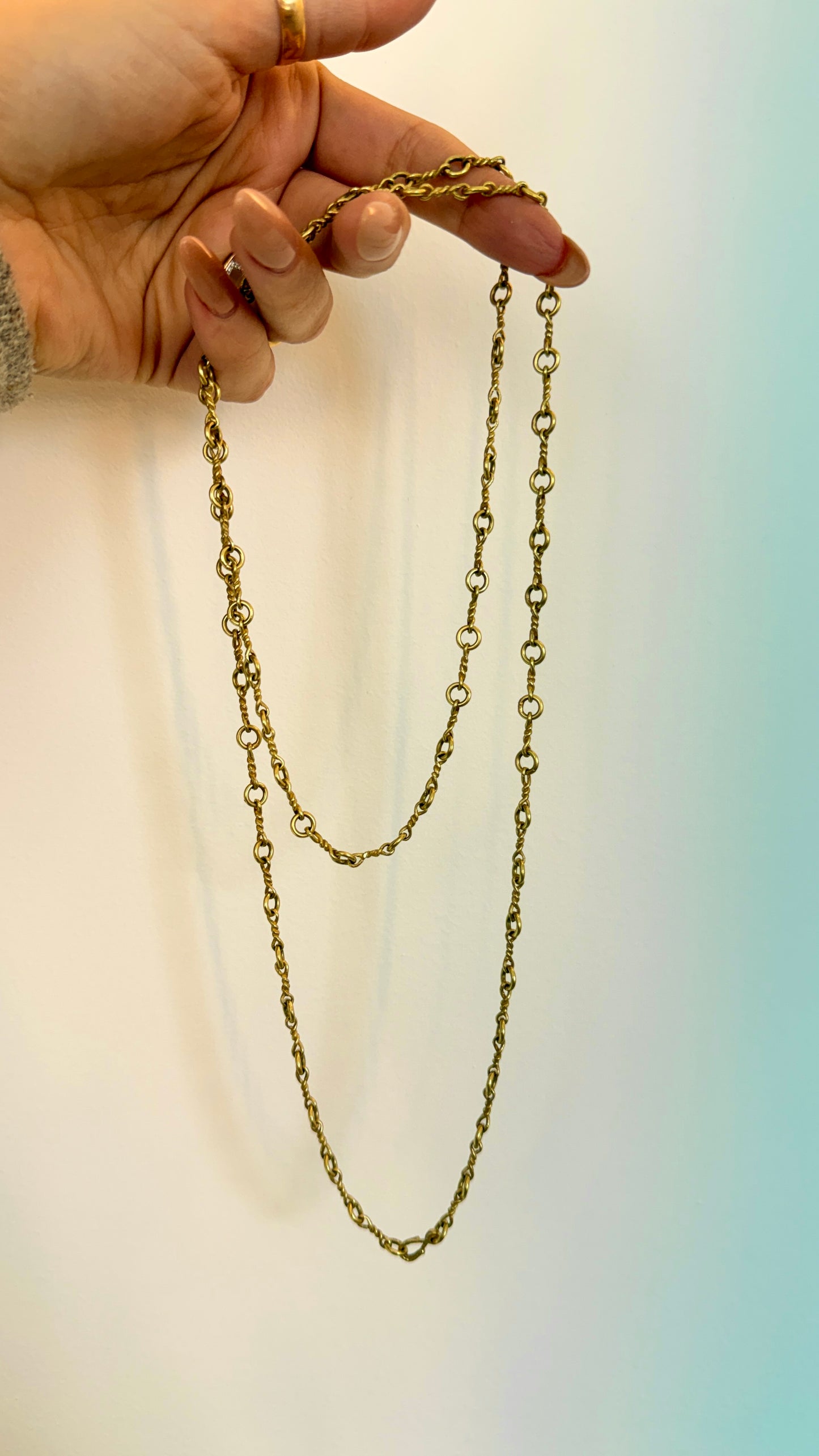 Vintage yellow 18K dogbone twist chain, 36 inch adjustable