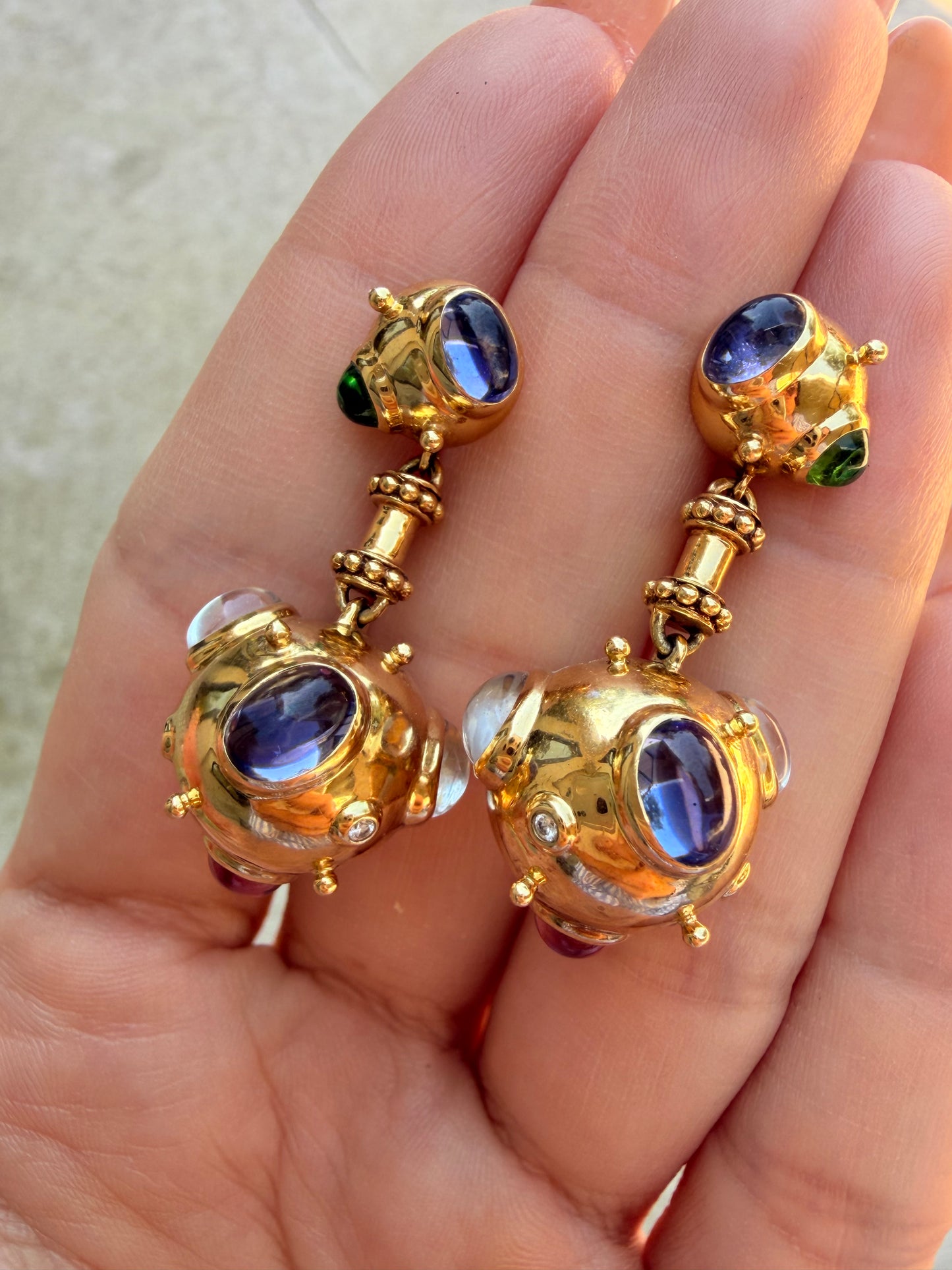Vintage yellow 18K Temple St Clair Cosmos gemstone drop earrings