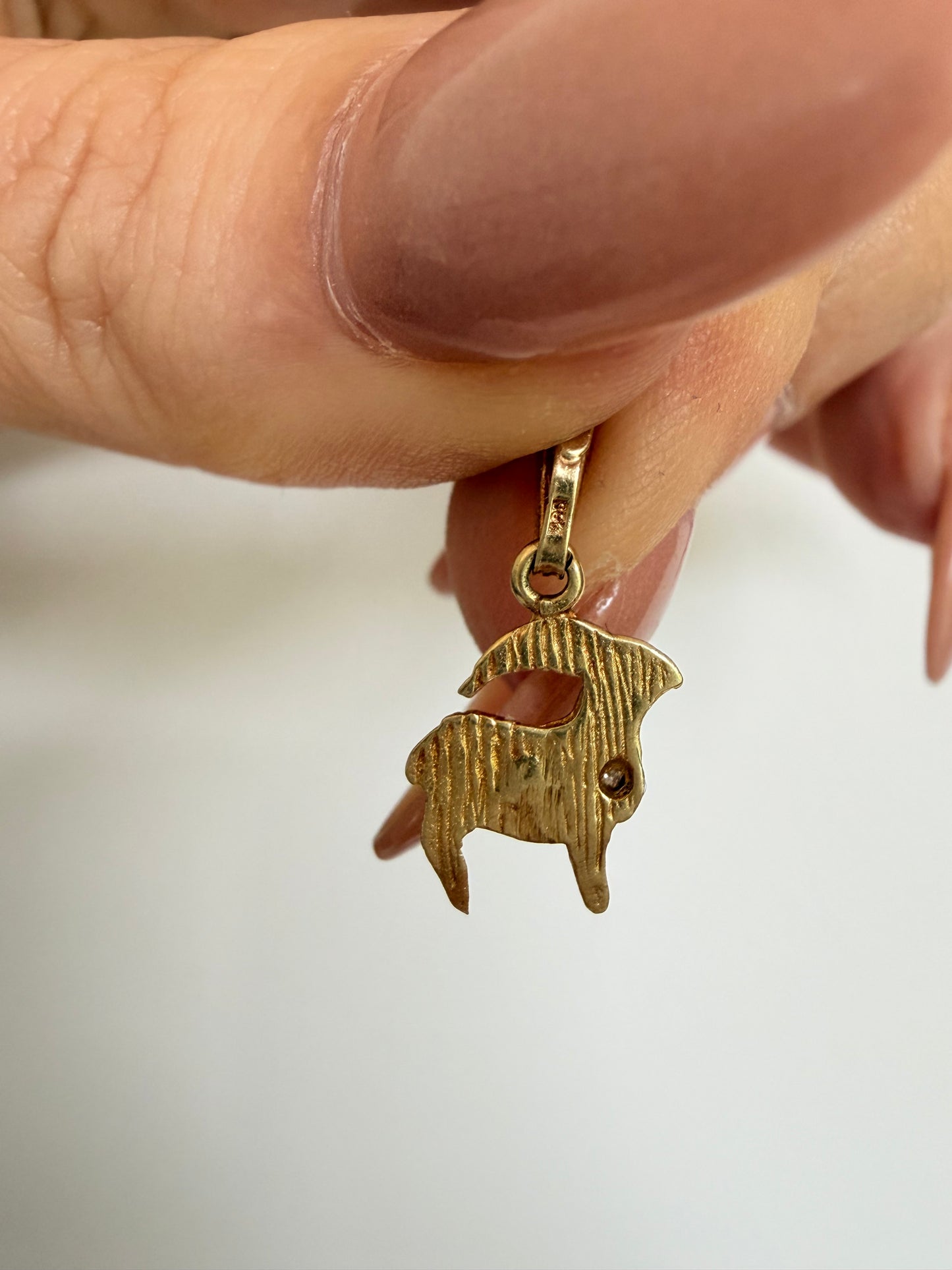 Vintage yellow 14k gold and diamond ram charm