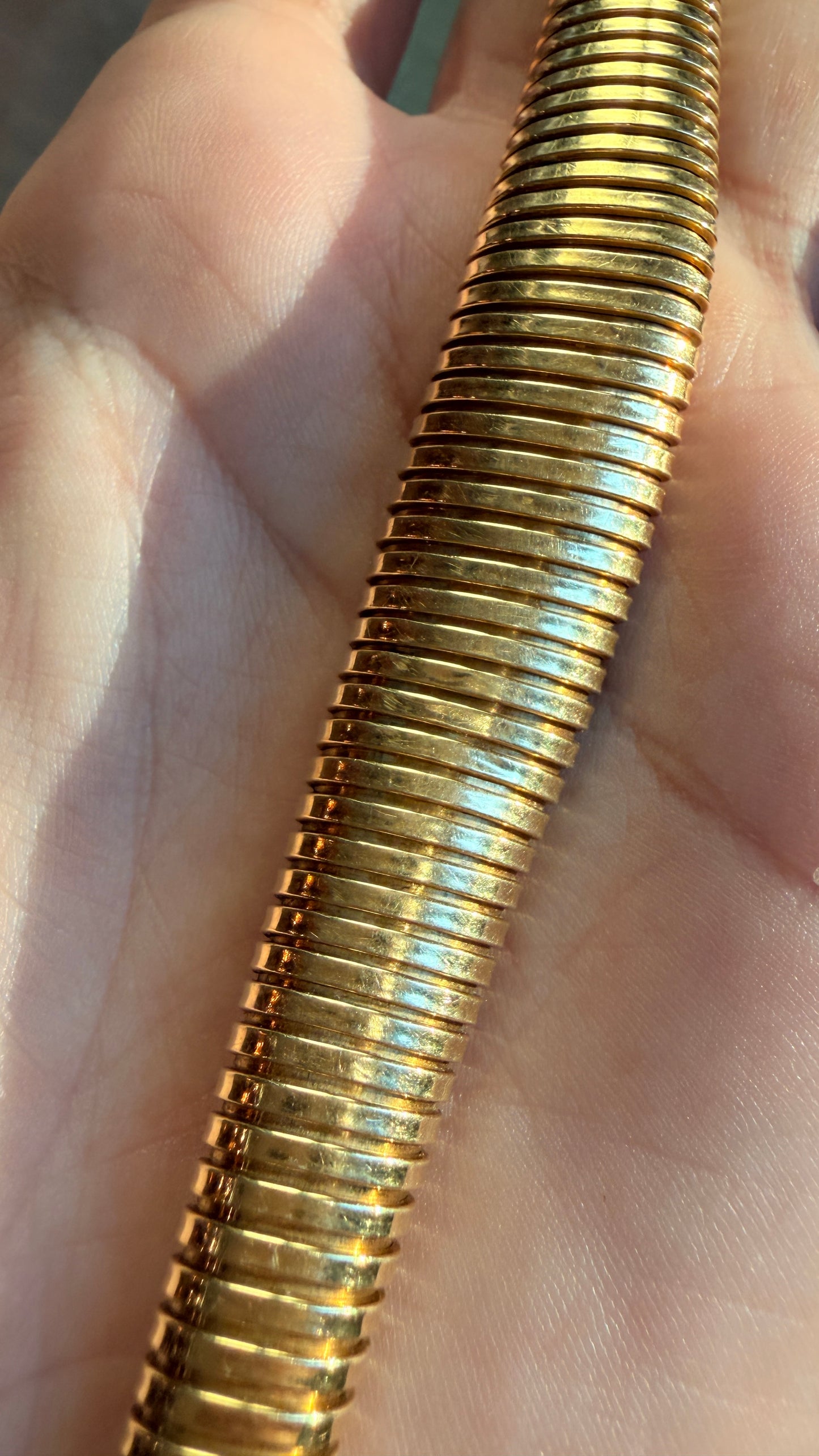 Vintage yellow 18K tubogas bracelet, 7.25 inch fit can stretch