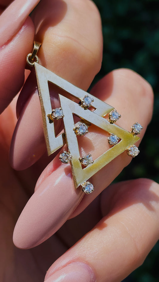 Vintage yellow 14K and .33 ctw double triangle diamond pendant