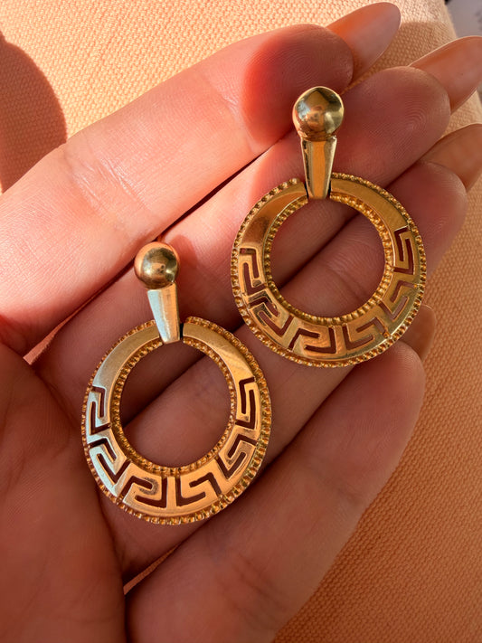 Vintage yellow 14K doorknocker Greek key post earrings