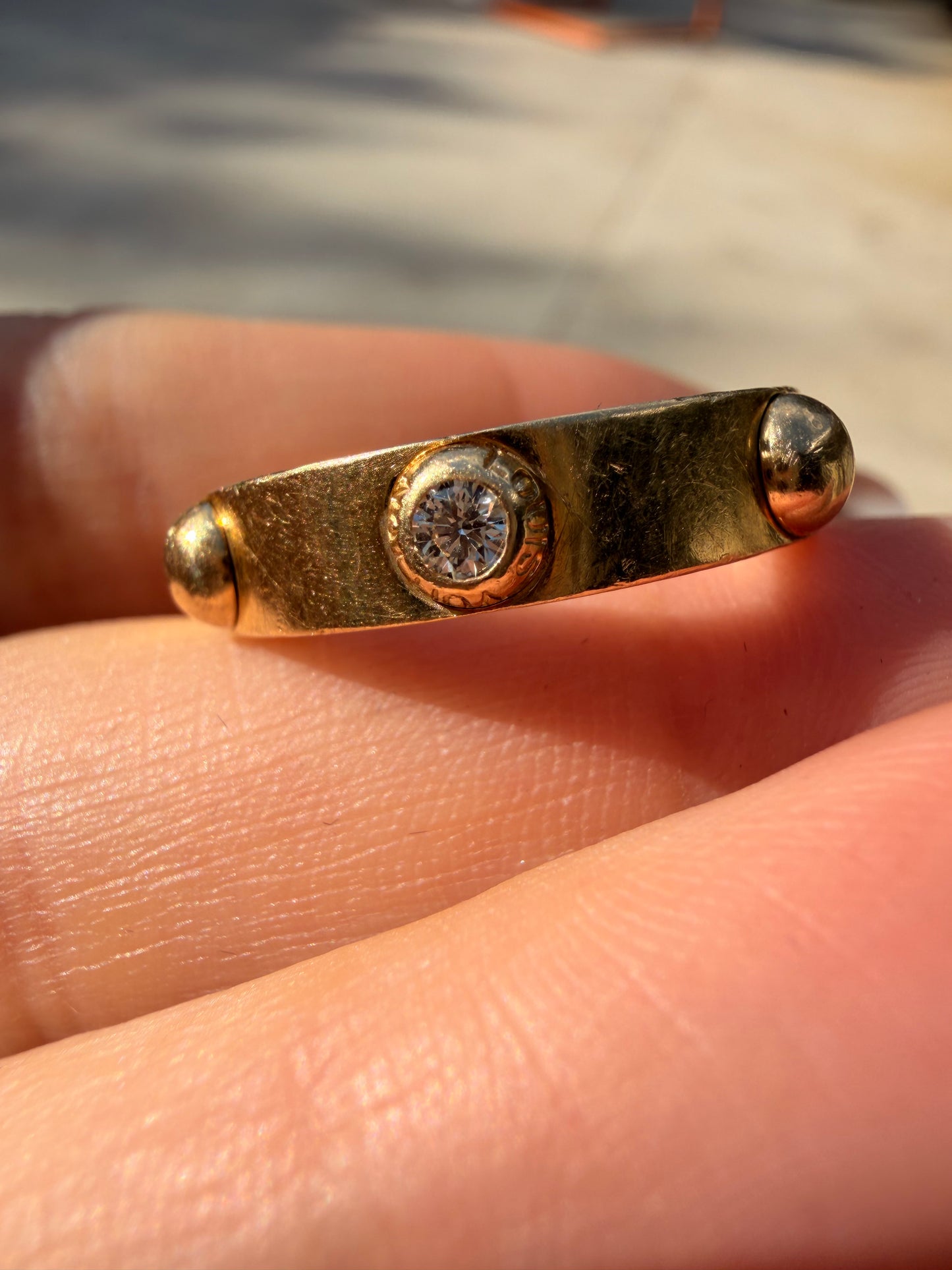 Vintage yellow 18K Louis Vuitton stud eternity ring with diamond, size 7