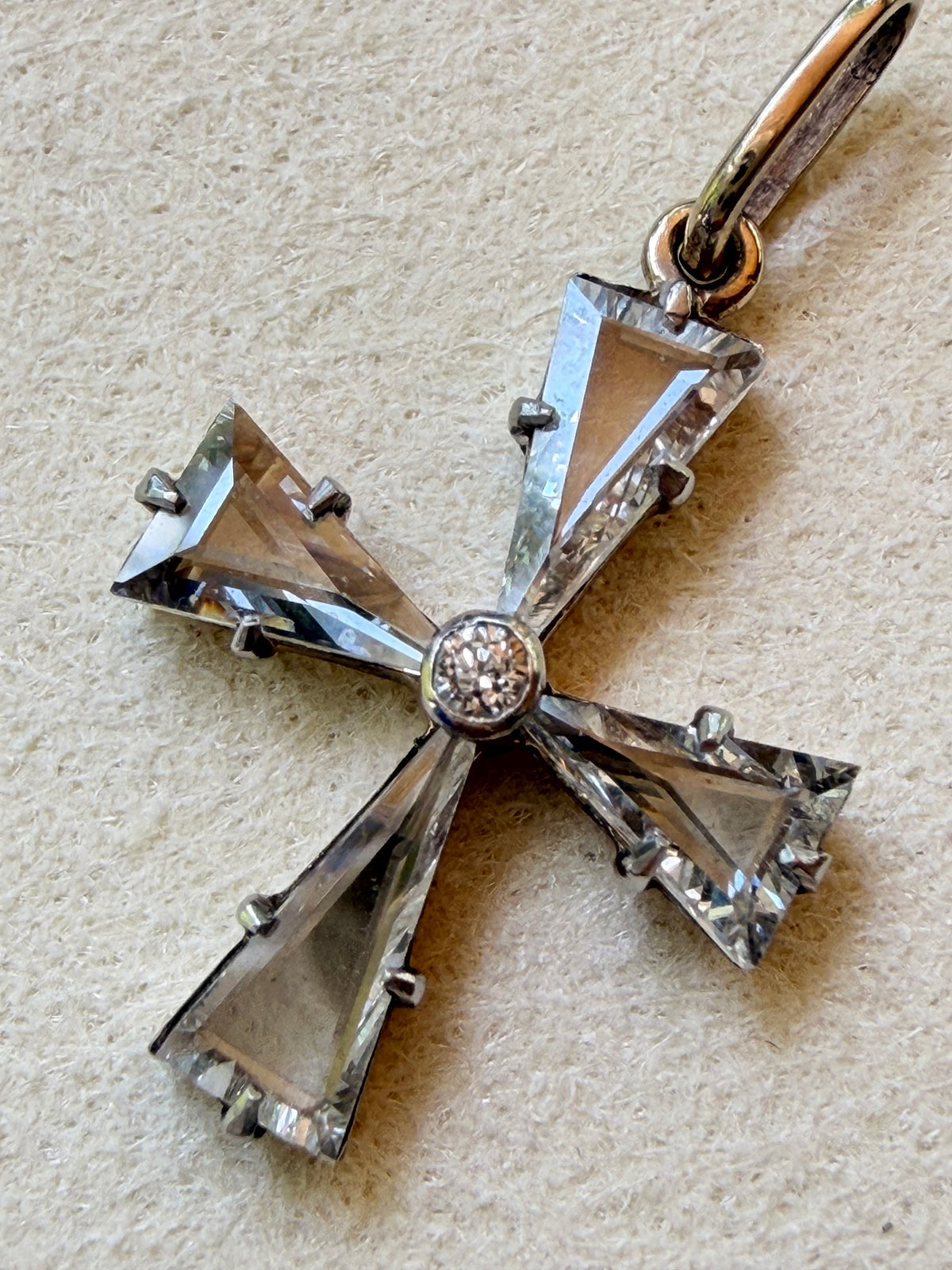 Antique 18K and platinum .33ctw portrait cut and old cut diamond cross pendant