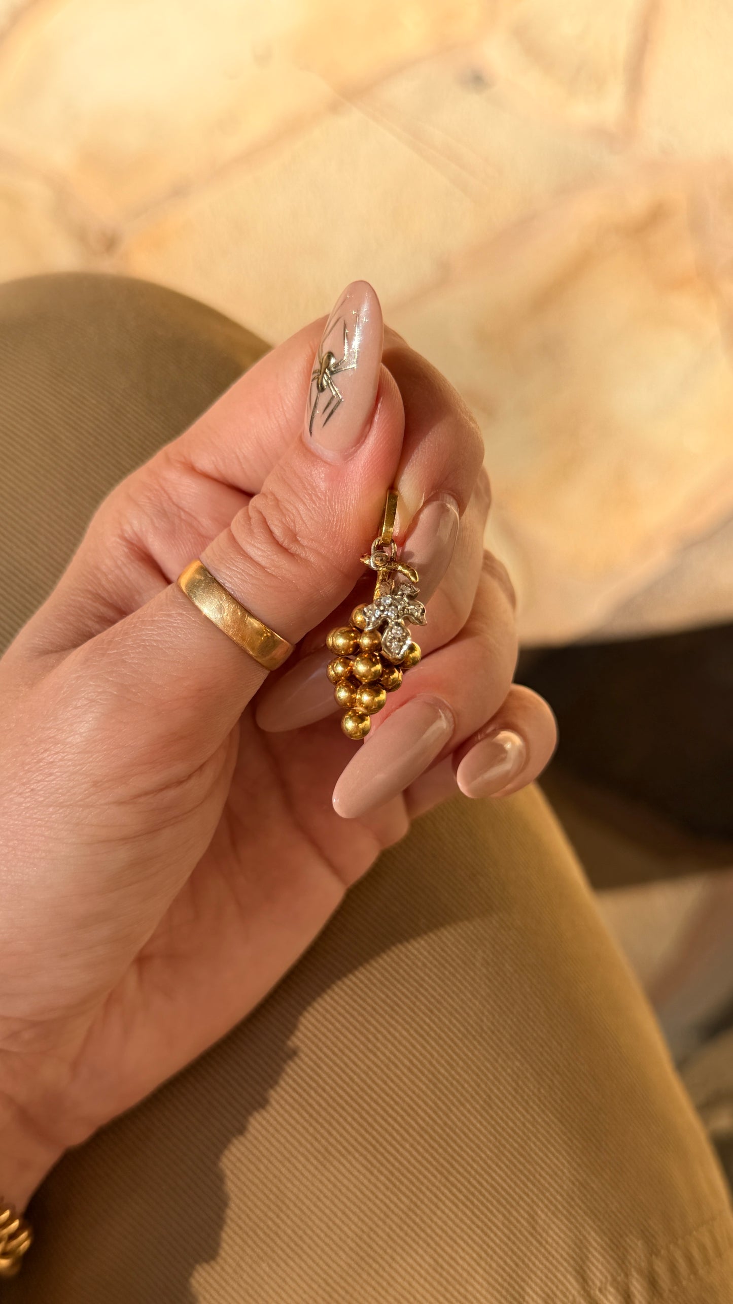 Vintage yellow 18K approx .08 ctw diamond grapes cluster pendant