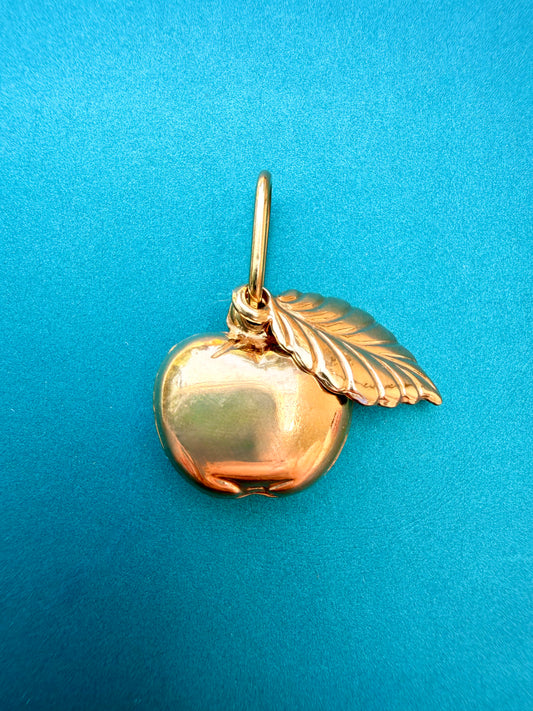 Vintage yellow 18K gold apple with movable leaf charm