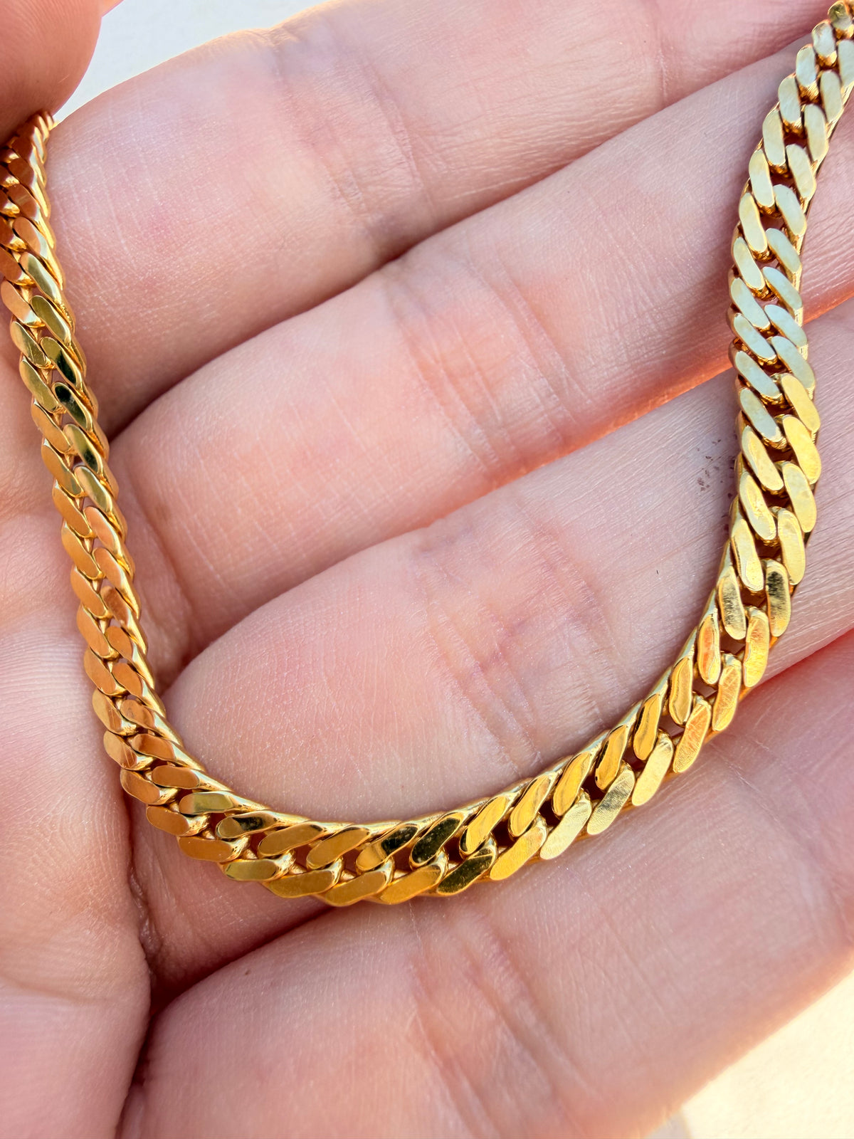 Vintage yellow 14K tight curb link chain, 15 and 3/8 inch