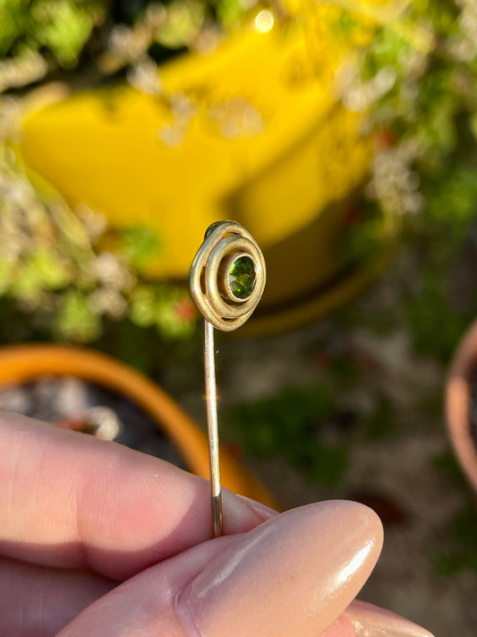 Antique yellow 14K green tourmaline 0.25 ctw stickpin or charm
