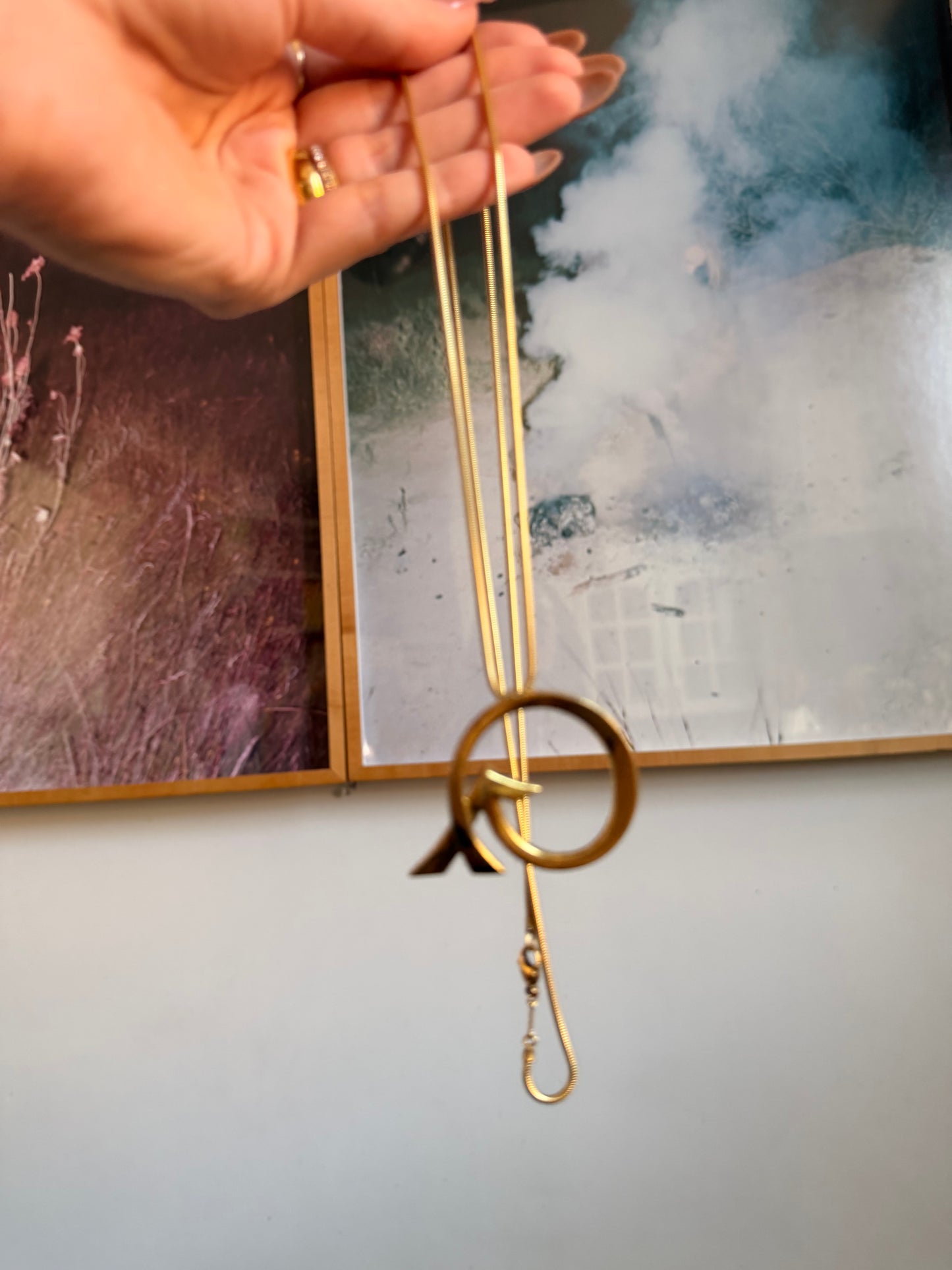 Vintage yellow 18K Paloma Picasso for Tiffany & Co large Arrow pendant on Snake chain, 35 inch long