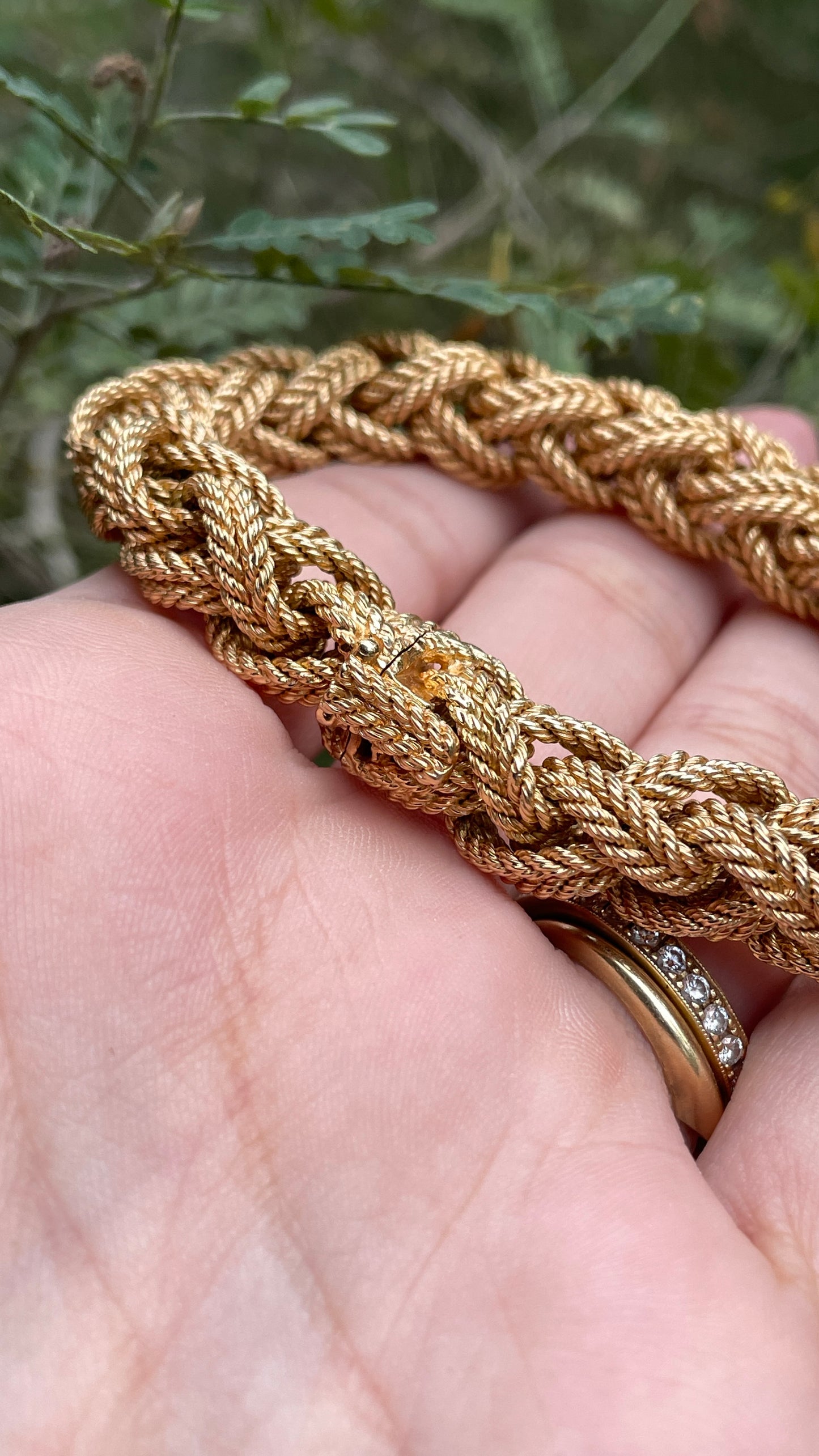 Vintage yellow 18K midcentury Tiffany woven bracelet, 7.5 inch