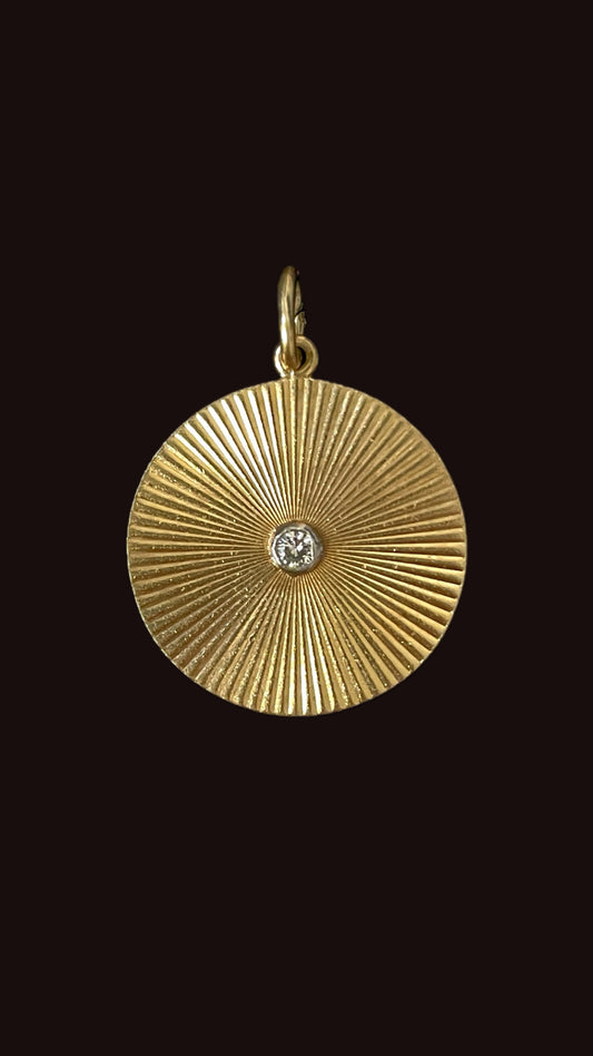 Vintage yellow 14K with .04 ctw diamond engine turned disc charm