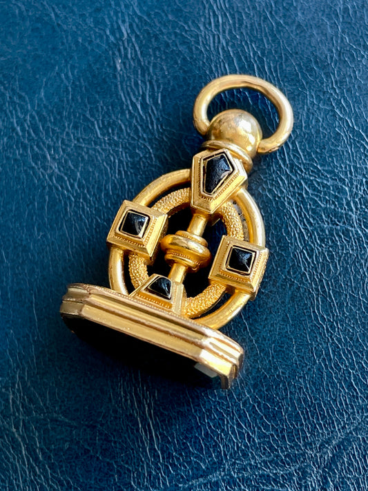 Antique 18K and bloodstone fob