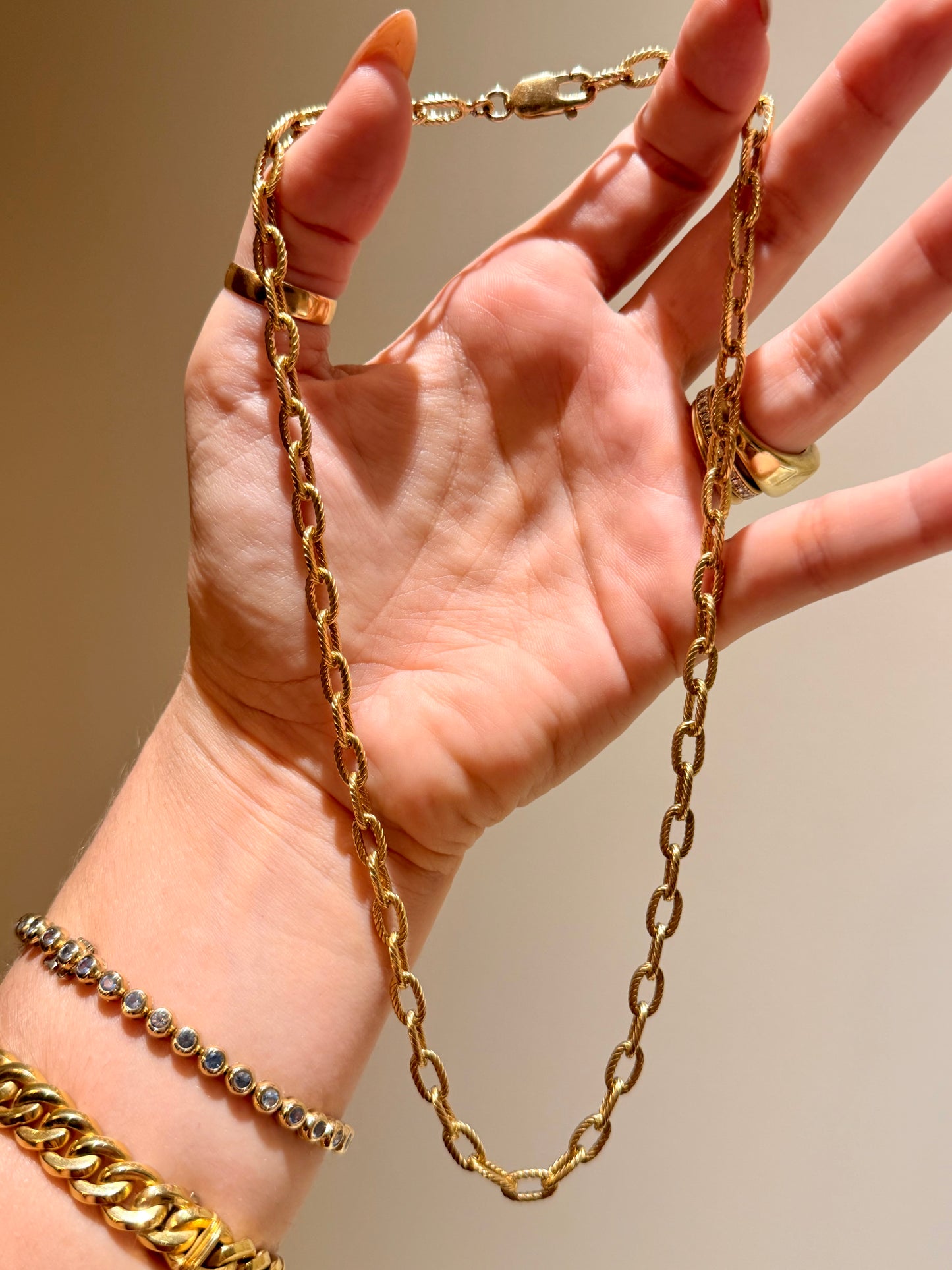 Vintage French 18K oval Boucheron link chain with lobster clasp, 18 and 5/8 inch