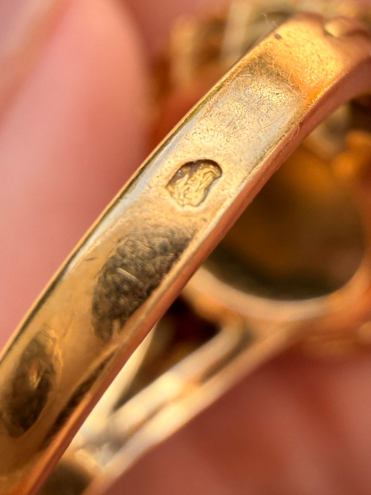 Vintage 18K diamond and ruby Augis French "QU' HIER QUE DEMAIN" ring, size 7.5 sizable