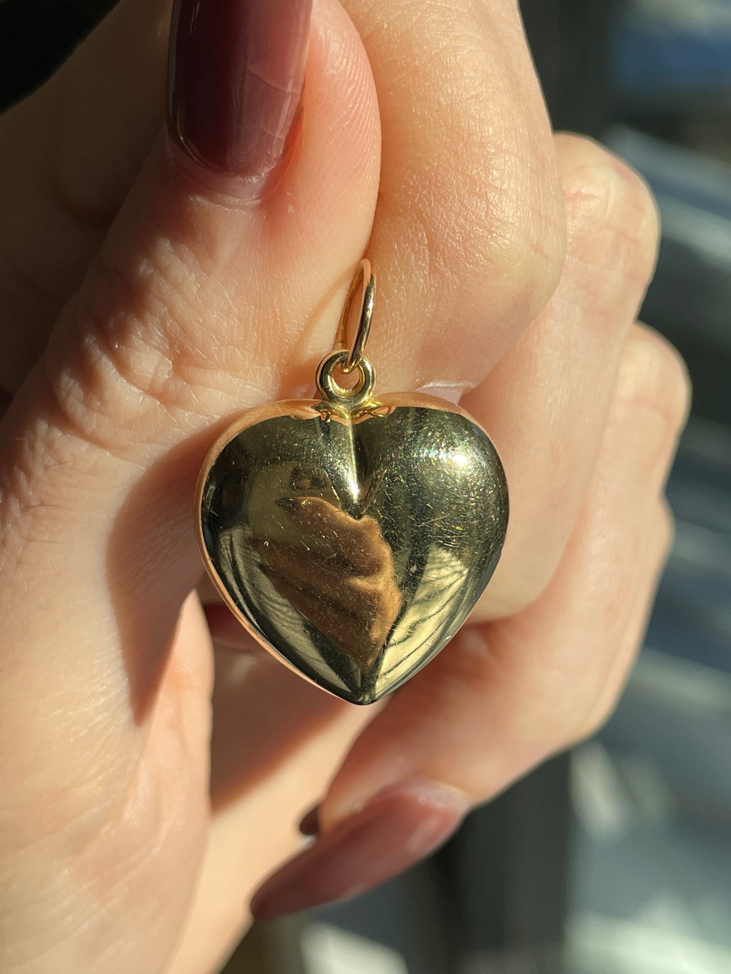 Estate yellow 14K gold large puffy heart pendant