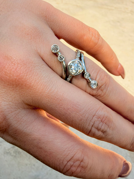 Vintage white 14K celestial ring with 1.4 ctw antique diamonds, size 5.75 sizable