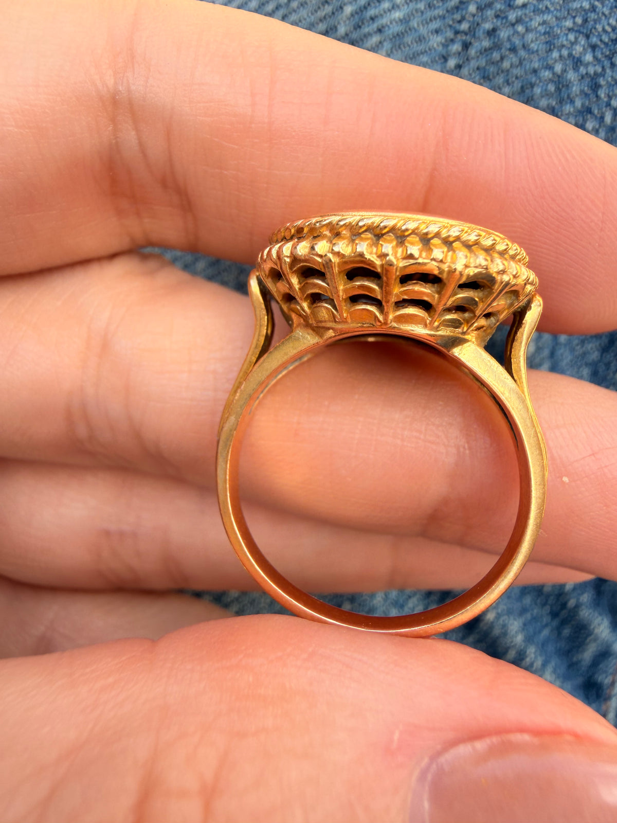 Vintage 18K diamond and ruby Augis French "QU' HIER QUE DEMAIN" ring, size 7.5 sizable