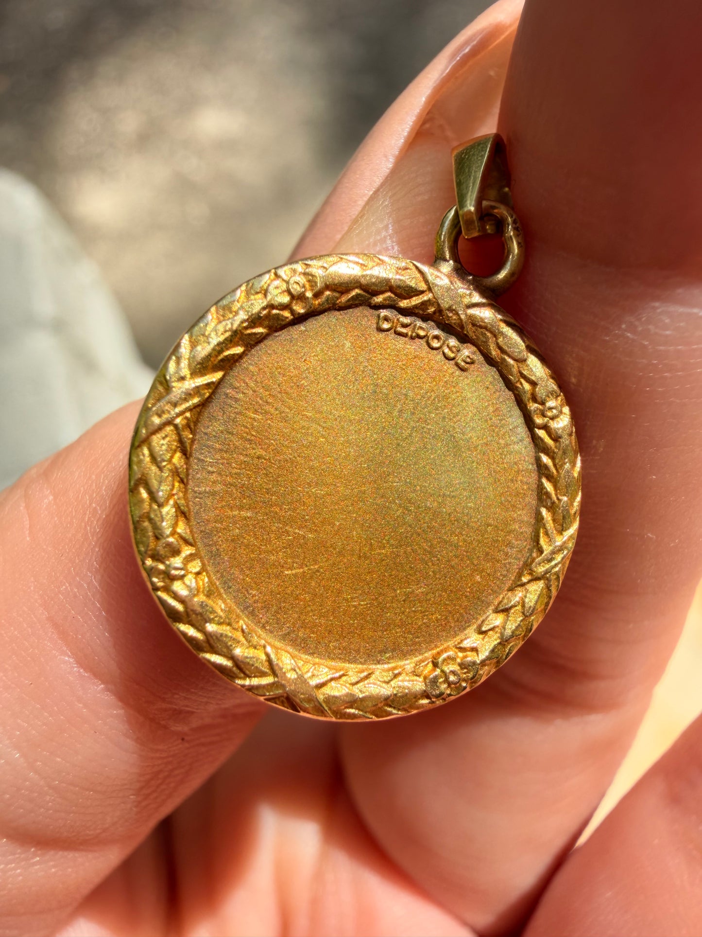 Vintage yellow 18K gold Augis 'Qu'hier Que Demain' love token with diamond and ruby pendant