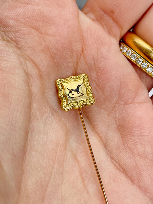 [PRIVATE] Antique yellow 18K black enamel dog stickpin with conversion to charm