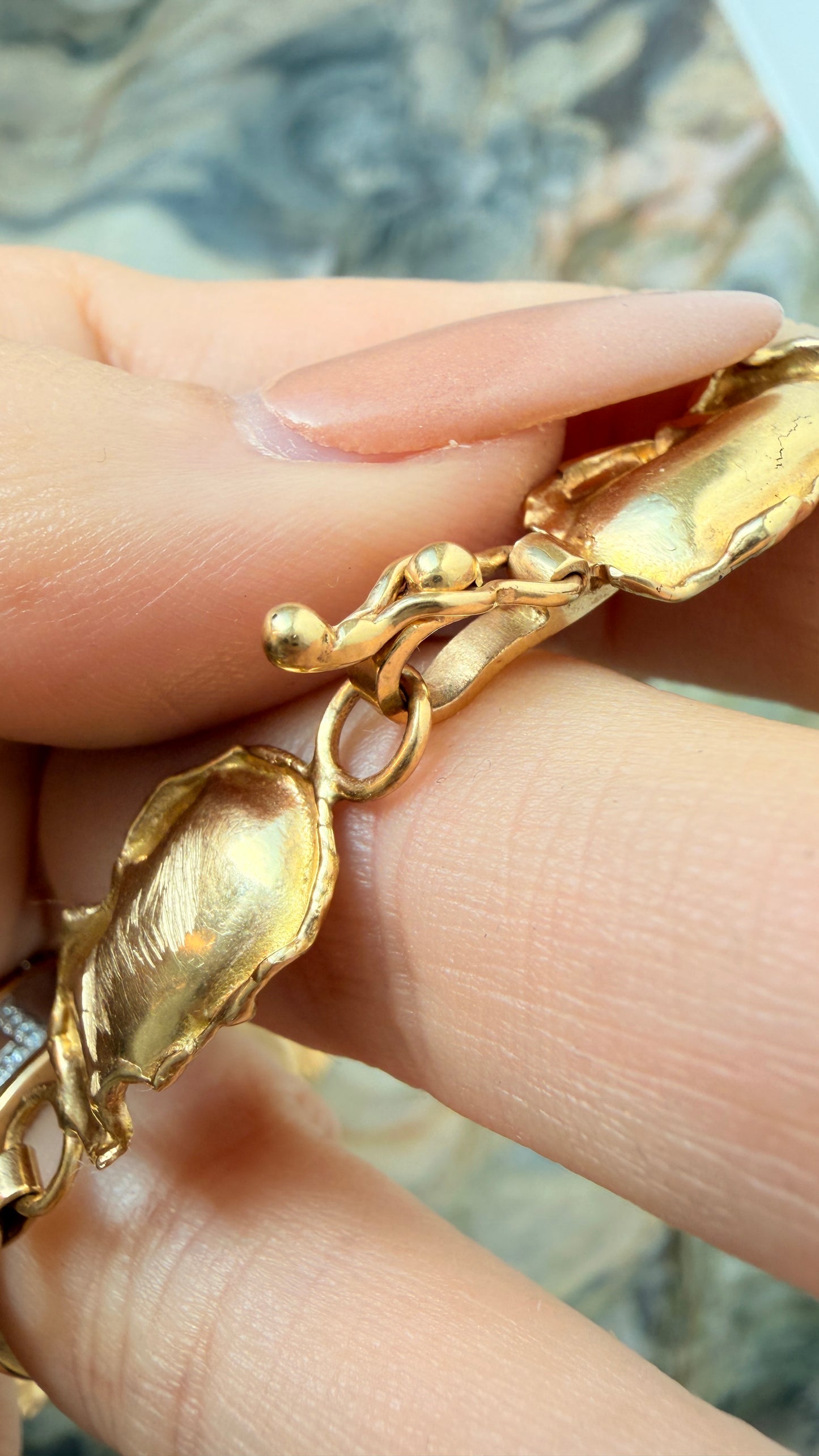 Vintage yellow 18K organic reversible petal chain, 16.5 inch